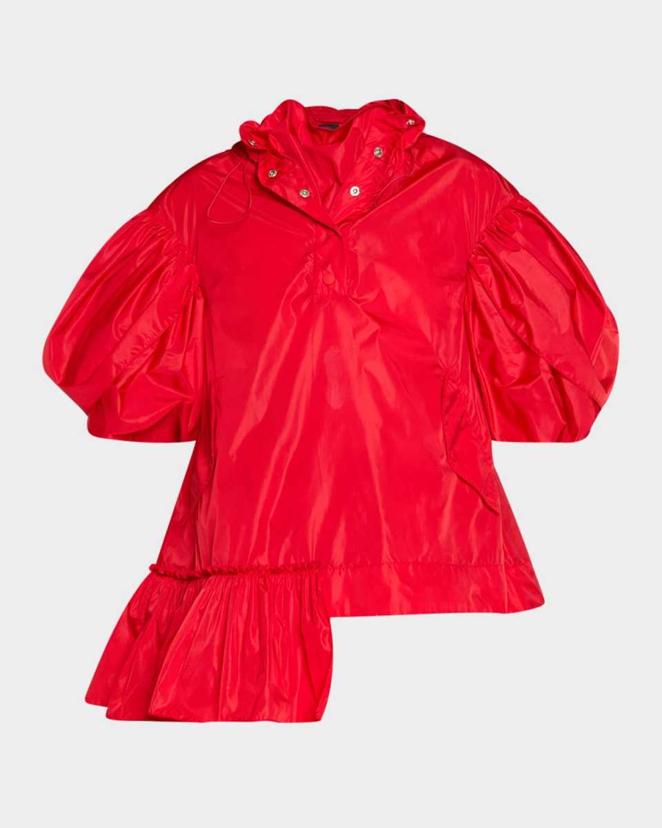 Hooded Ruffle Detail Petal Sleeve Asymmetric Jacket